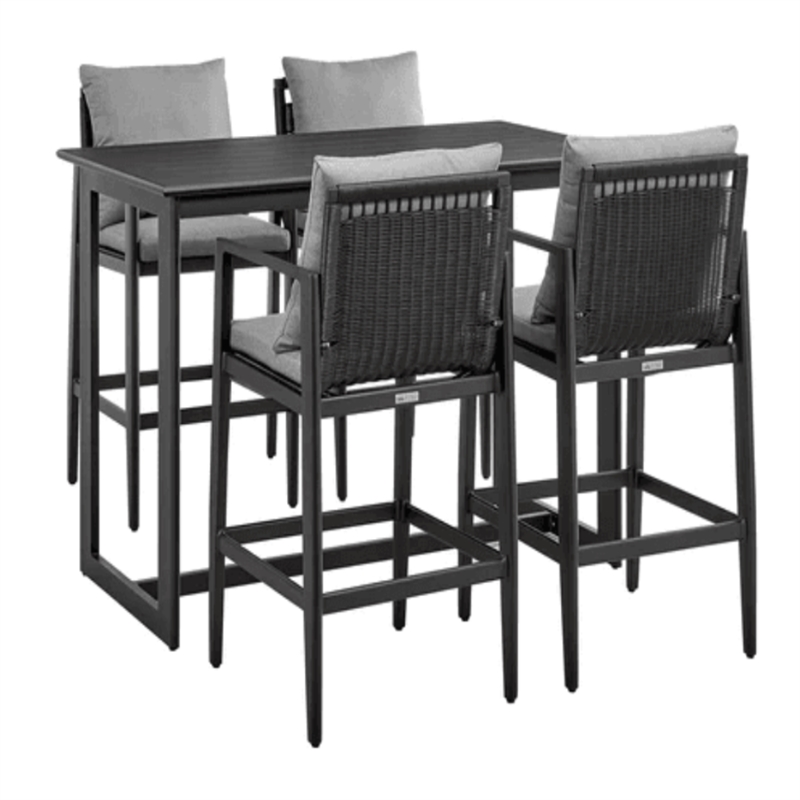 Armen Living Cayman Outdoor Patio 5-Piece Aluminum Bar Set in Gray