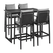 Armen Living Cayman Outdoor Patio 5-Piece Aluminum Bar Set in Gray