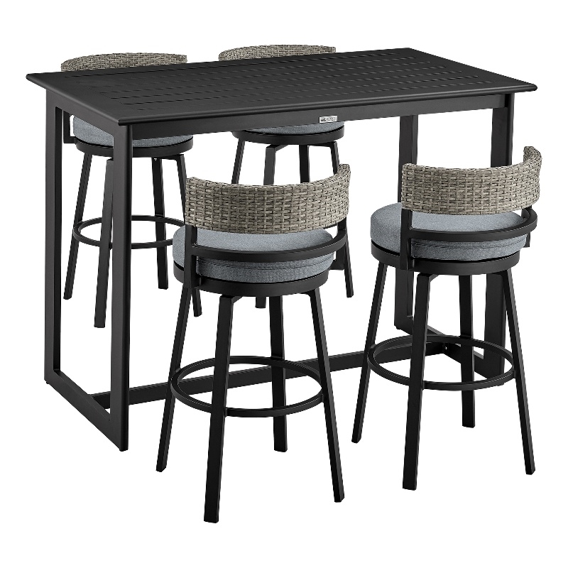 Armen Living Encinitas 5-Piece Aluminum Outdoor Patio Table Set in Dark Gray