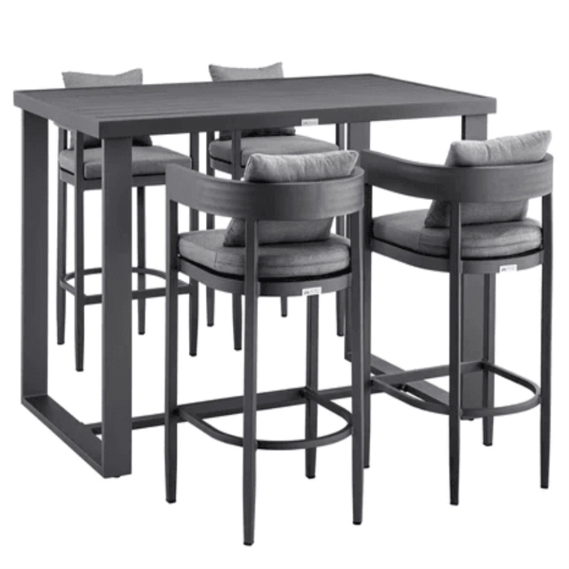 Armen Living Menorca Outdoor Patio 5-Piece Aluminum Bar Set in Gray