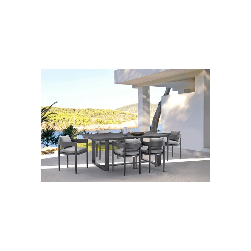 Armen Living Menorca Outdoor Patio 7-Piece Aluminum Dining Set in Gray