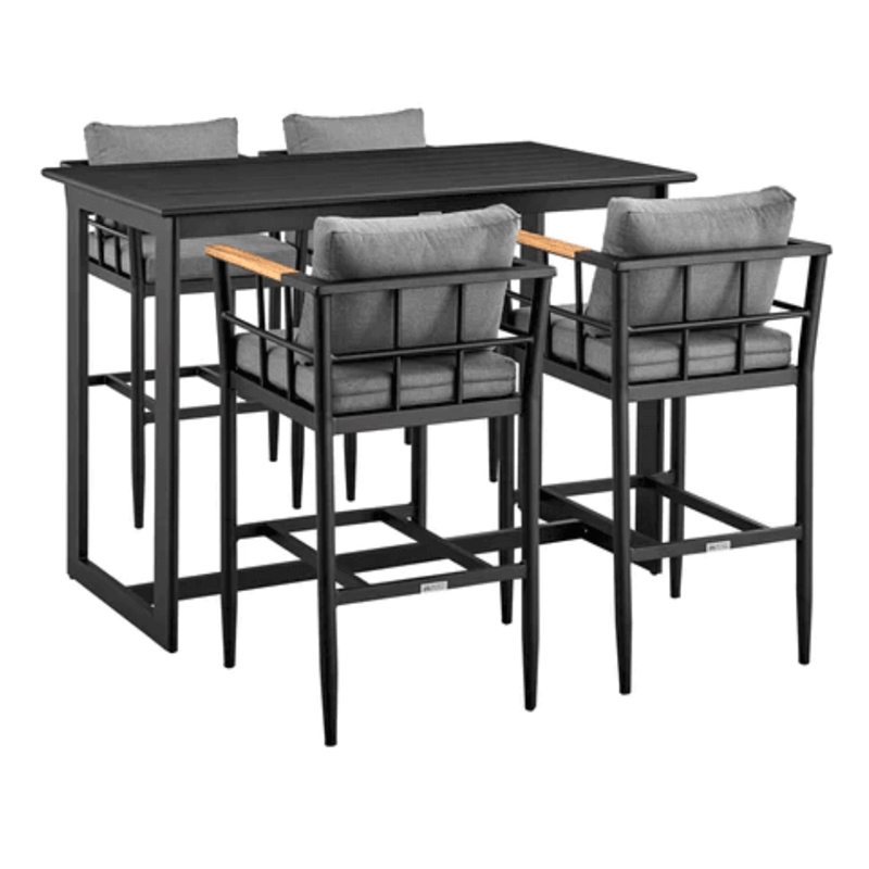 Armen Living Orlando Outdoor Patio 5-Piece Aluminum Bar Set in Gray