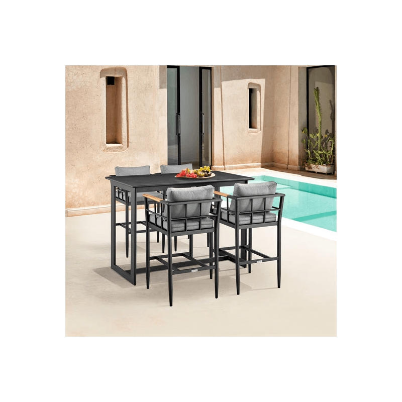 Armen Living Orlando Outdoor Patio 5-Piece Aluminum Bar Set in Gray