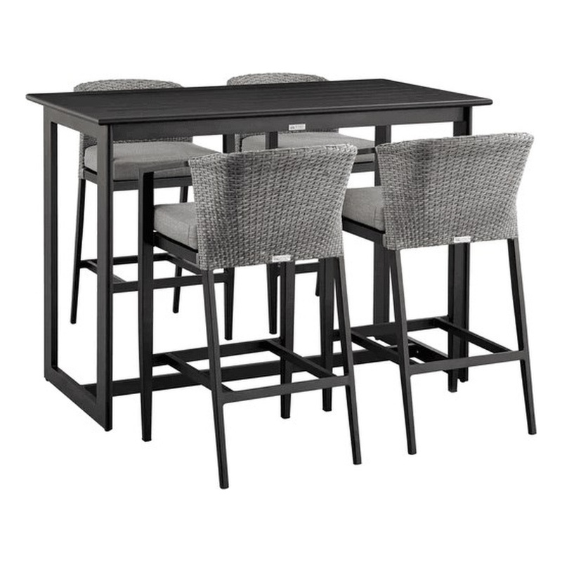 Palma Outdoor Patio 5-Piece Bar Table Set in Aluminum with Grey Cushions