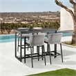 Palma Outdoor Patio 5-Piece Bar Table Set in Aluminum with Grey Cushions