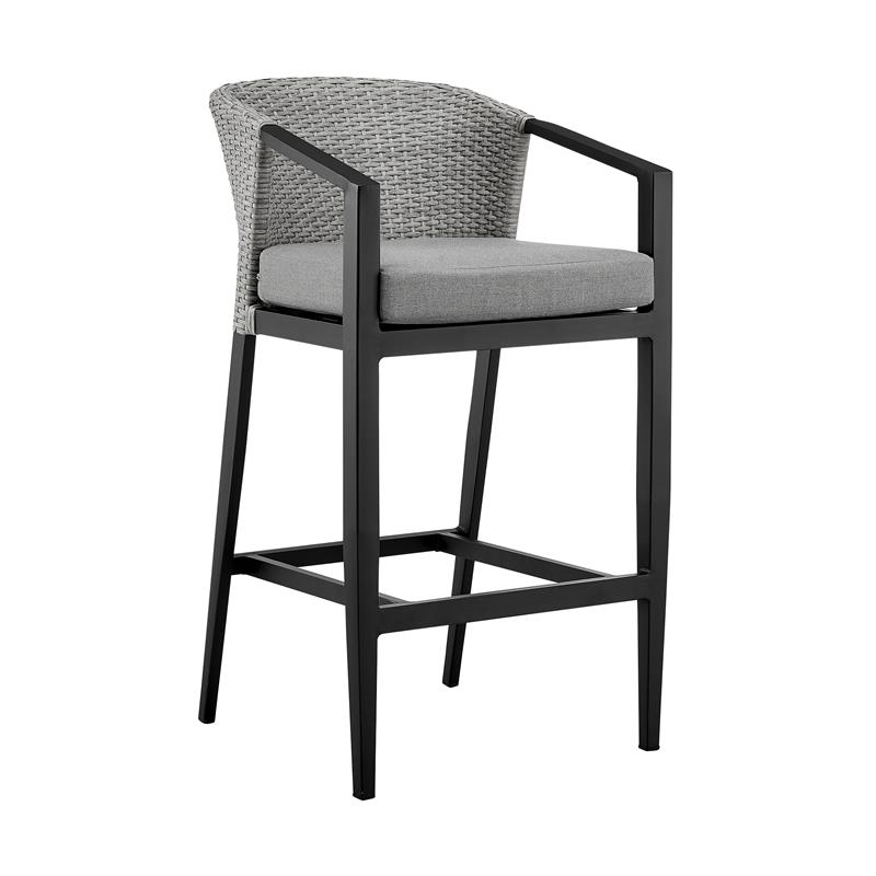 Palma Outdoor Patio 5-Piece Bar Table Set in Aluminum with Grey Cushions