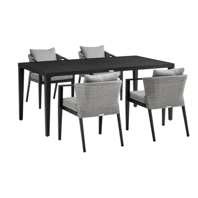 Palma Outdoor 5-Piece Dining Table Set in Aluminum and Wicker with Grey Cushions
