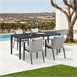 Palma Outdoor 5-Piece Dining Table Set in Aluminum and Wicker with Grey Cushions