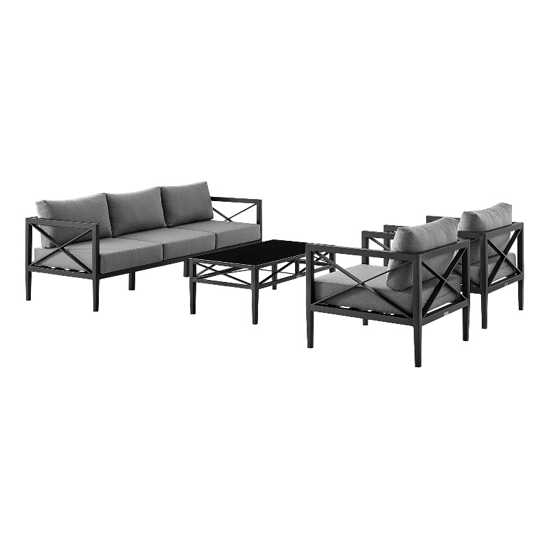 Armen Living Sonoma 4-Piece Modern Aluminum Outdoor Set in Dark Gray