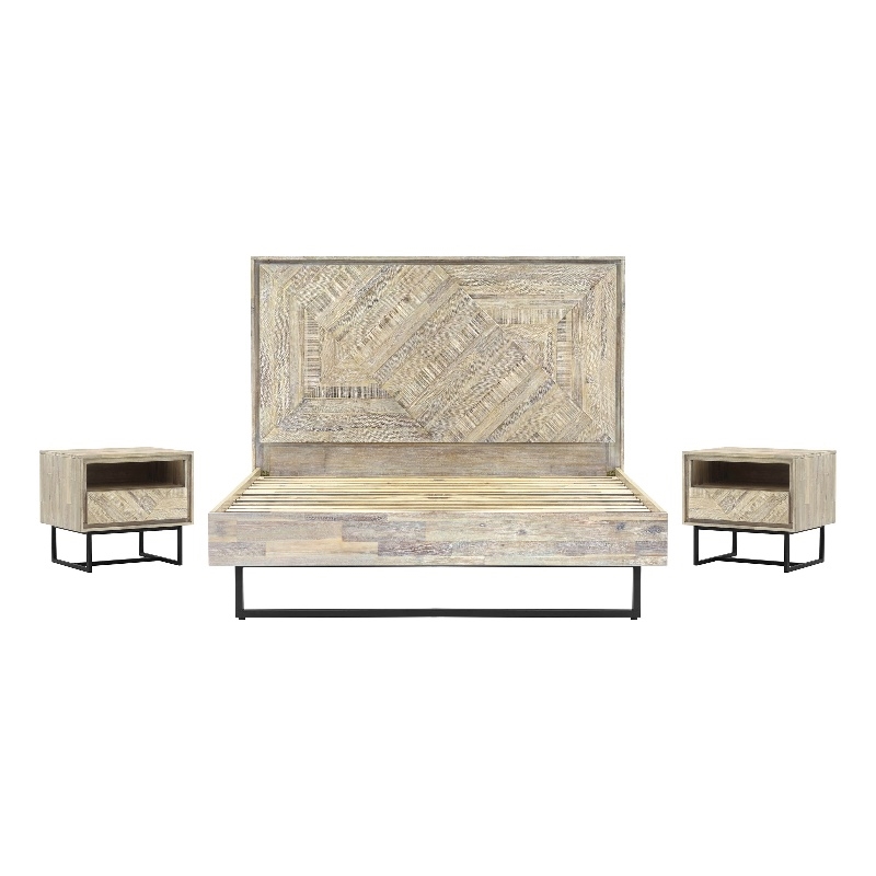 Armen Living Peridot 3-Piece Modern Wood King Bedroom Set in Natural