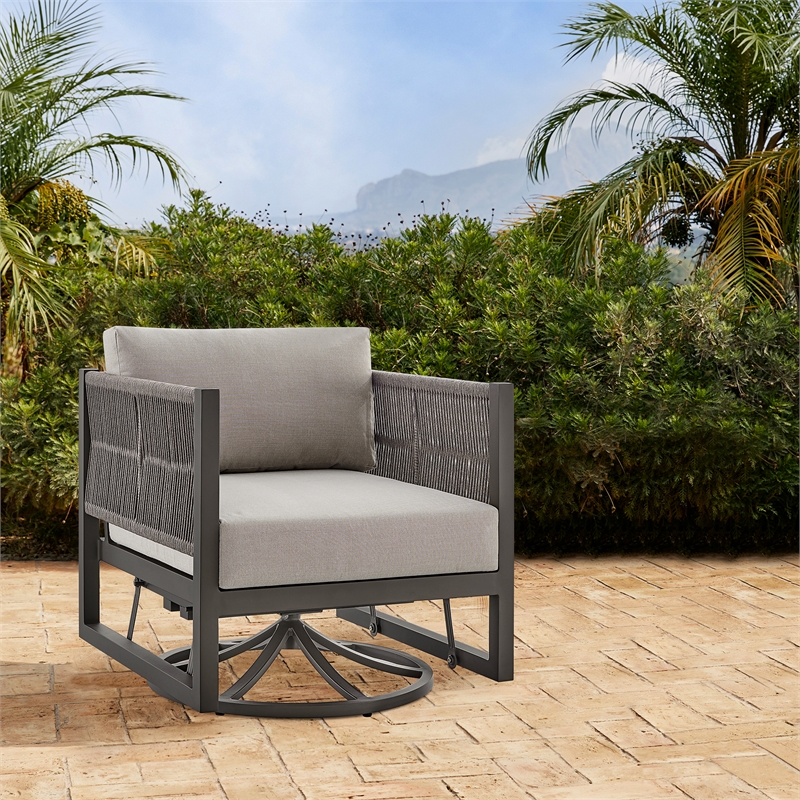 Armen Living Cuffay Aluminum Patio Swivel Glider Lounge Chair in Brown/Black
