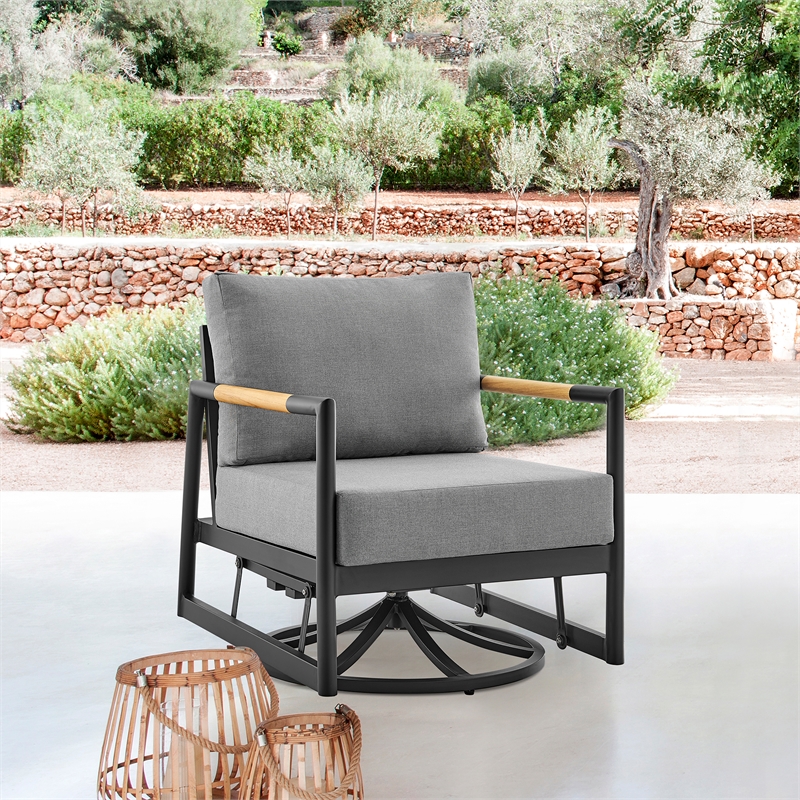 Armen Living Royal Aluminum Patio Swivel Glider Lounge Chair in Gray/Black