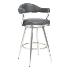 Armen Living Justin 30&quot Modern Metal Swivel Bar Stool in Gray/Silver
