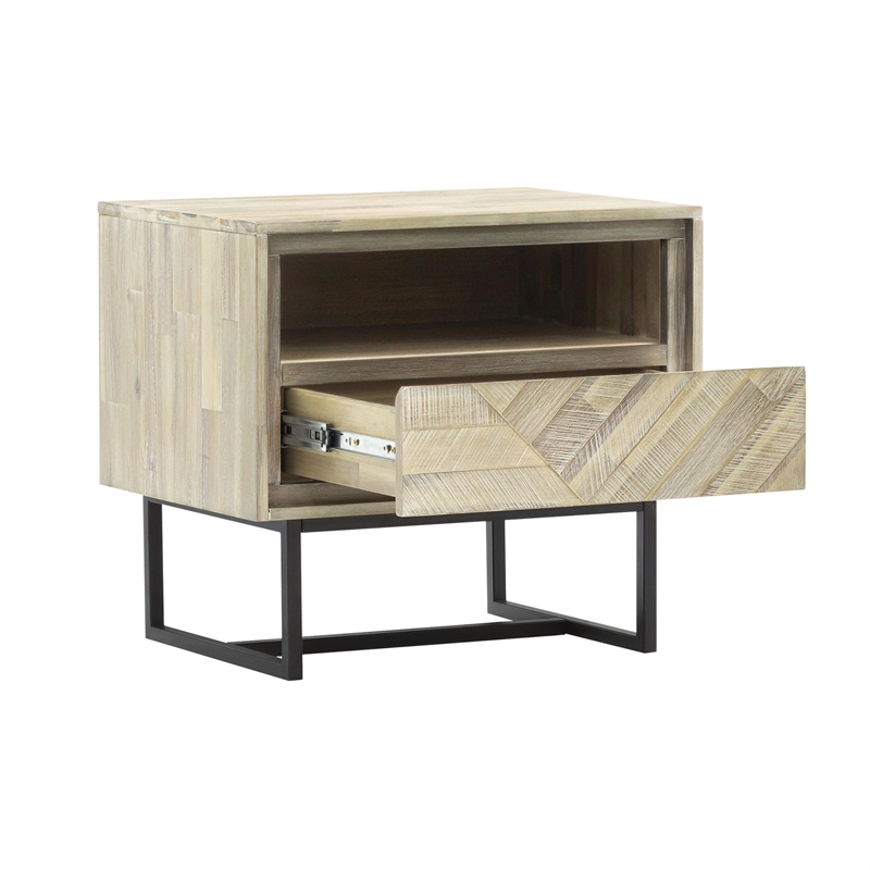 Armen Living Peridot 1-Drawer Modern Wood Night Stand in Natural