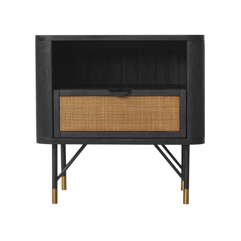 Armen Living Saratoga 1-Drawer Modern Wood Night Stand in Black