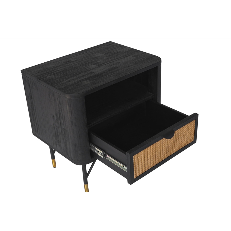 Armen Living Saratoga 1-Drawer Modern Wood Night Stand in Black