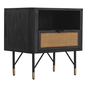 Armen Living Saratoga 1-Drawer Modern Wood Night Stand in Black