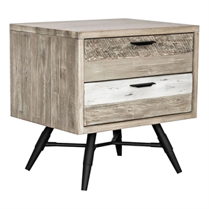 Armen Living Bridges 2-Drawer Modern Wood Night Stand in Natural/Gray