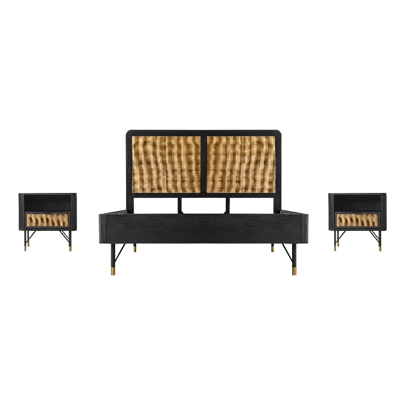 Armen Living Saratoga 3-Piece Modern Wood Queen Bedroom Set in Black