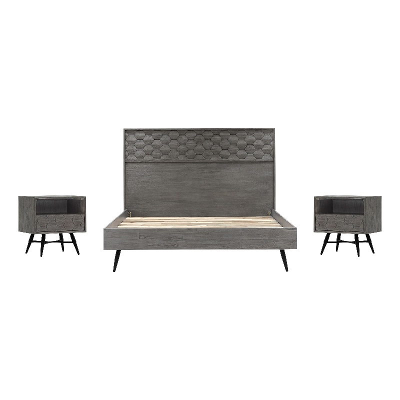 Armen Living Makena 3-Piece Modern Wood King Bedroom Set in Natural