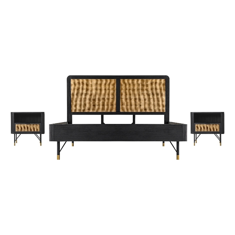 Armen Living Saratoga 3-Piece Modern Wood King Bedroom Set in Black