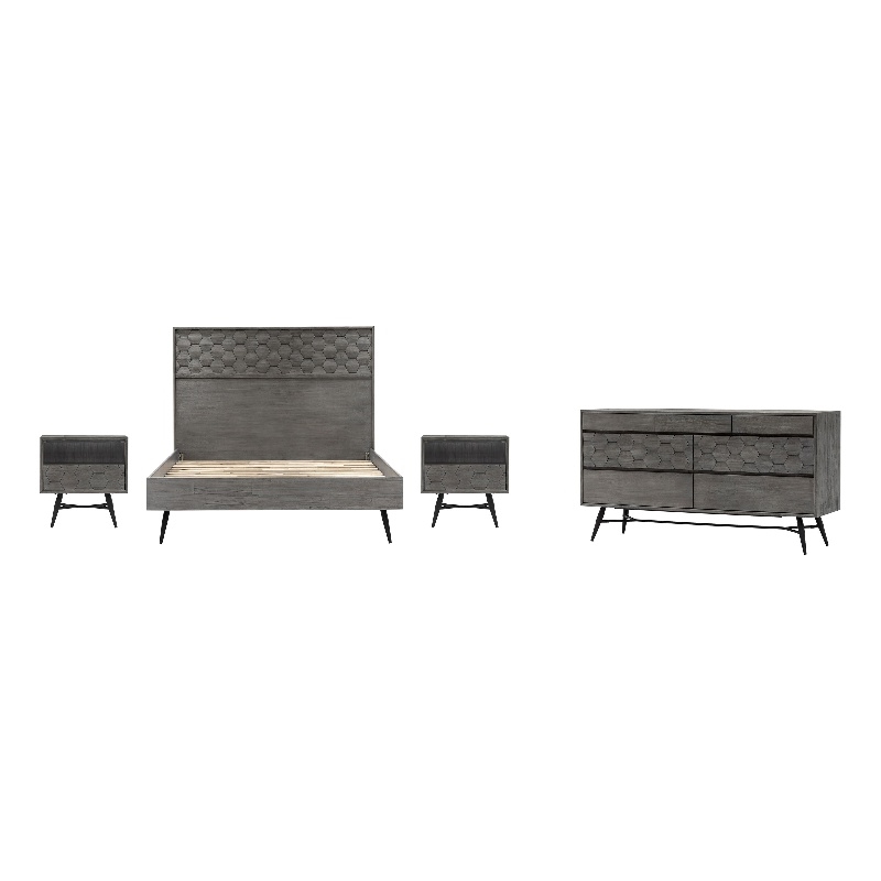 Armen Living Makena 4-Piece Modern Wood Queen Bedroom Set in Natural