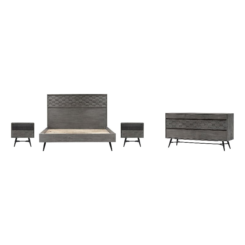 Armen Living Makena 4-Piece Modern Wood King Bedroom Set in Natural