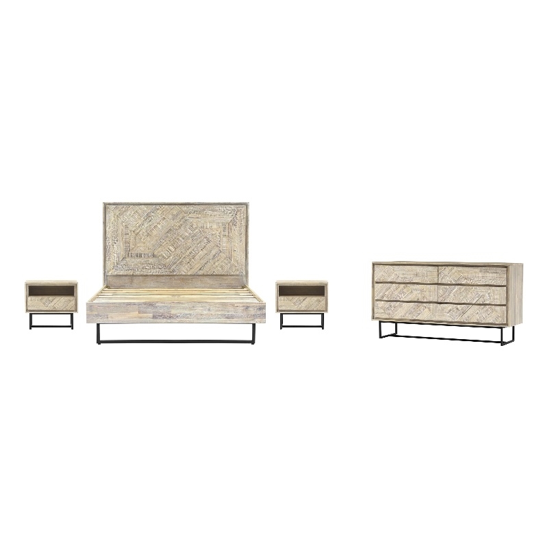 Armen Living Peridot 4-Piece Modern Wood King Bedroom Set in Natural