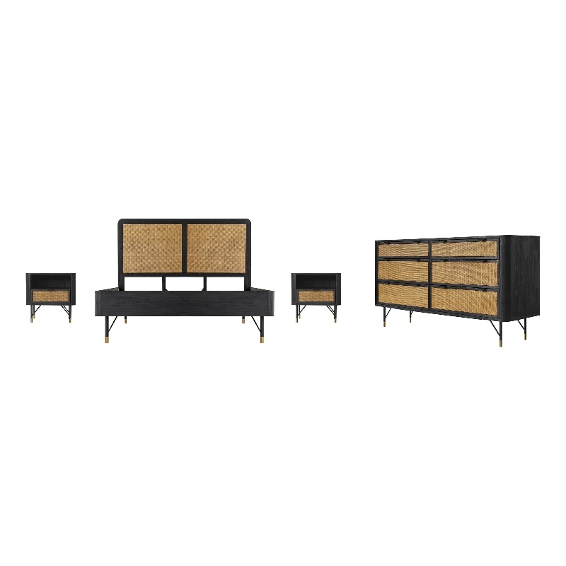 Armen Living Saratoga 4-Piece Modern Wood Queen Bedroom Set in Black