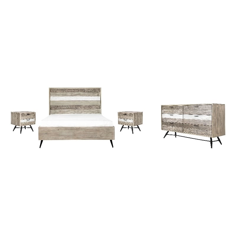 Armen Living Bridges 4-Piece Modern Wood Queen Bedroom Set in Natural