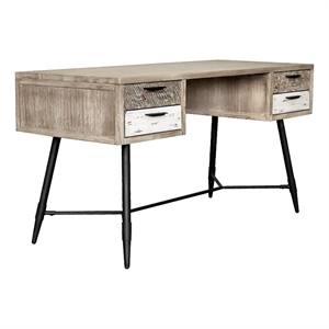 Armen Living Bridges 4-Drawer Modern Wood Desk in Natural/Gray