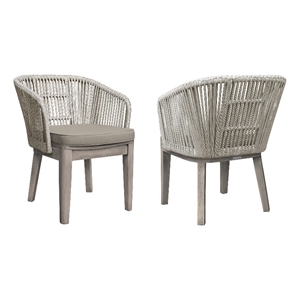 haiti patio outdoor dining chairs in grey acacia wood and rope - set of 2