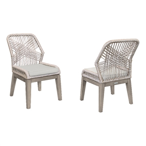 costa patio outdoor dining chairs in grey acacia wood and rope - set of 2