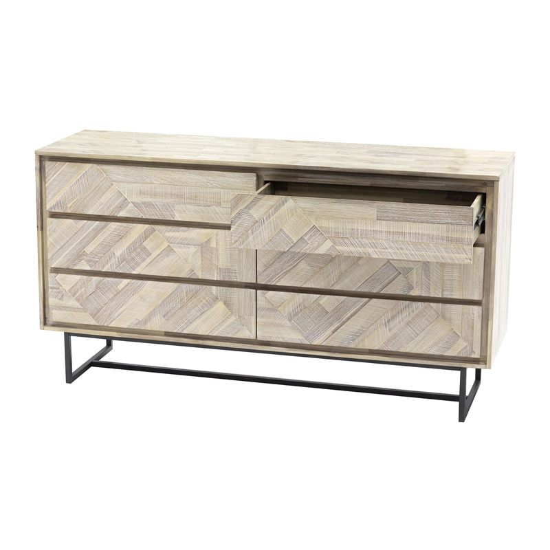 Armen Living Peridot 6-Drawers Solid Wood Double Dresser in Natural Acacia/Black