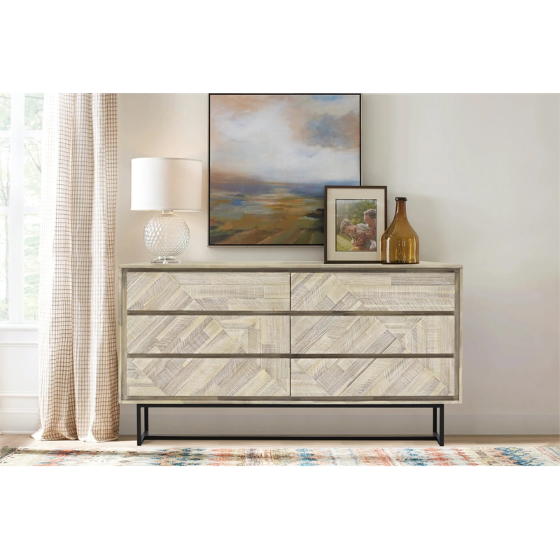 Armen Living Peridot 6-Drawers Solid Wood Double Dresser in Natural Acacia/Black