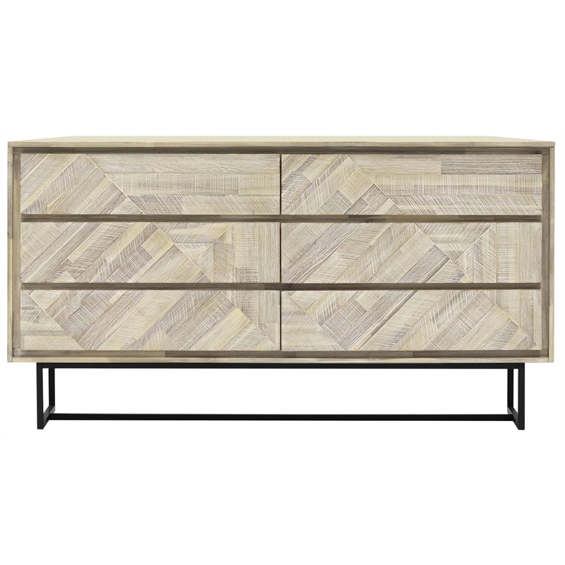 Armen Living Peridot 6-Drawers Solid Wood Double Dresser in Natural Acacia/Black