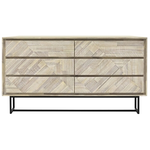 Armen Living Peridot 6-Drawers Solid Wood Double Dresser in Natural Acacia/Black