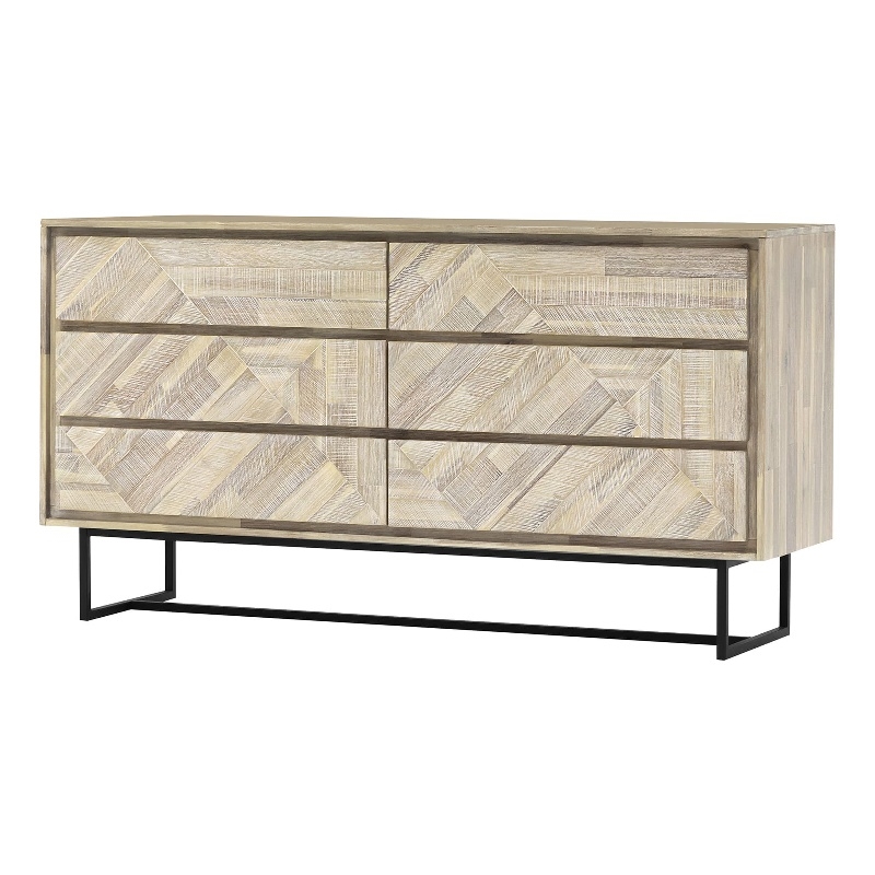 Armen Living Peridot 6-Drawers Solid Wood Double Dresser in Natural Acacia/Black
