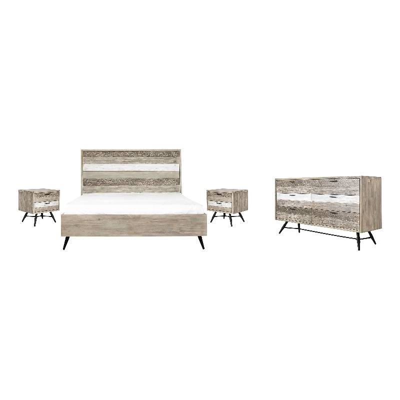 Armen Living Bridges 4-Piece Modern Wood King Bedroom Set in Natural