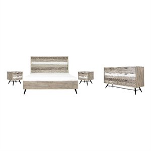 Armen Living Bridges 4-Piece Modern Wood King Bedroom Set in Natural