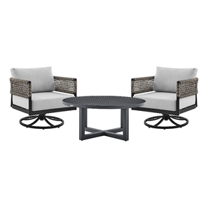 Armen Living Felicia and Argiope 3PC Fabric Outdoor Swivel Set in Gray/Black