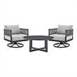 Armen Living Felicia and Argiope 3PC Fabric Outdoor Swivel Set in Gray/Black