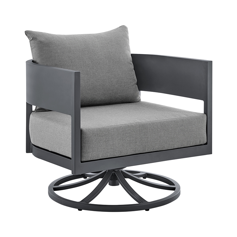 Armen Living Argiope 3PC Aluminum Patio Outdoor Swivel Seating Set in Dark Gray