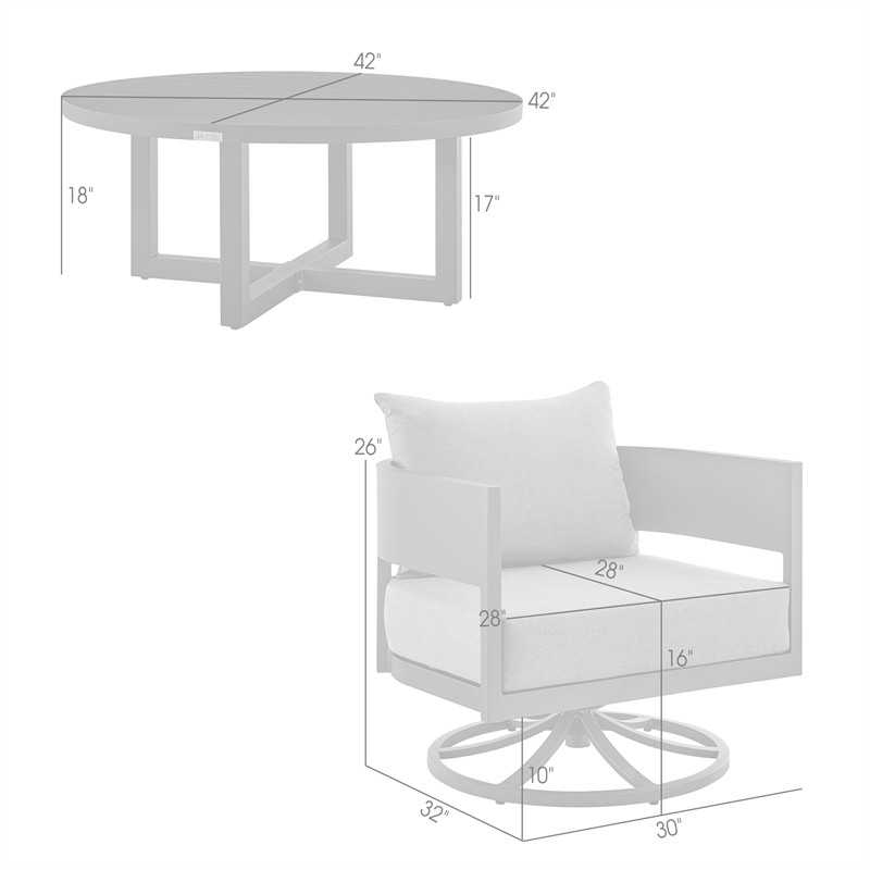 Armen Living Argiope 3PC Aluminum Patio Outdoor Swivel Seating Set in Dark Gray