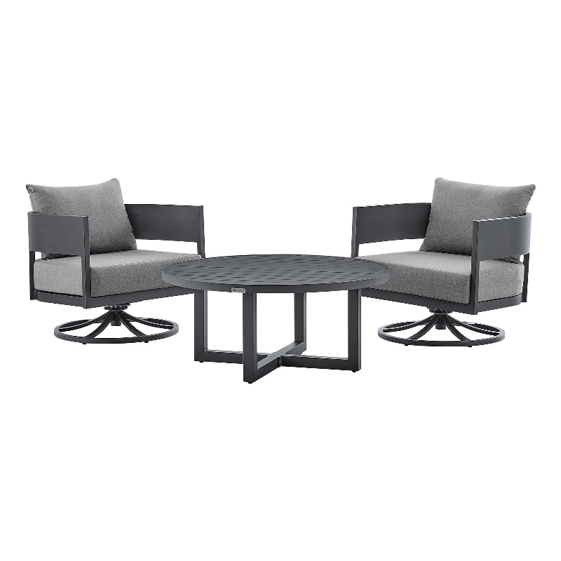 Armen Living Argiope 3PC Aluminum Patio Outdoor Swivel Seating Set in Dark Gray