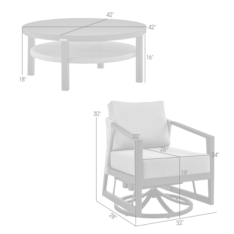 Armen Living Aileen 3PC Outdoor Fabric Patio Swivel Seating Set in Gray/Black
