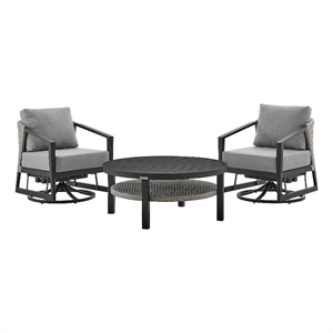 aileen 3 piece patio outdoor swivel seating set in blackwith grey wicker and