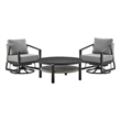 Armen Living Aileen 3PC Outdoor Fabric Patio Swivel Seating Set in Gray/Black