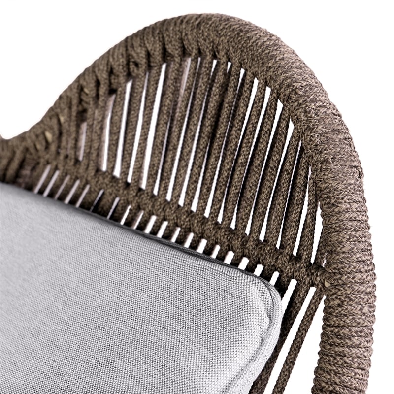 Armen Living Fanny Wood & Rope Outdoor Patio Rocking Chair in Dark Wood/Truffle