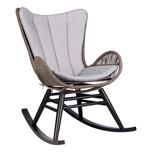 fanny outdoor patio rocking chair in dark eucalyptus wood and truffle rope